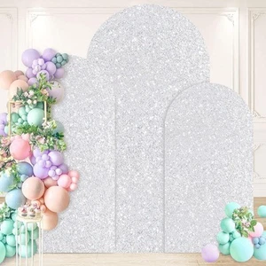 Set of 3 Wedding Arch Cover Sequin Arch Stand Cover 7.2FT 6.6FT 6FT Silver Ch... - Picture 1 of 6