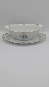 Vtg Noritake Esteem 5404 GRAVY Bowl w plate Turquoise Brown Scrolls Gold EXC - Picture 1 of 5