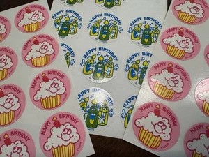 Vintage Lot 80s STICKERS Scented Scratch Sniff Happy Birthday Cake Candles - Picture 1 of 4