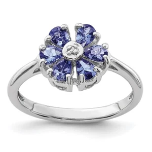Sterling Silver Rhodium Tanzanite & Diamond Ring Size 7 for Women 1.68gm - Picture 1 of 6