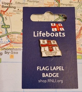 RNLI SHOREHAM HARBOUR (Lifeboat Station in WEST SUSSEX) Charity Flag Pin Badge - Picture 1 of 2