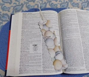 Bookmark Fabric or Cloth GOLF BALLS Theme Off White Ribbon Handmade - Bild 1 von 4
