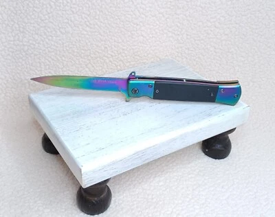 Sog Flash Tanto Flipper Open Plain Edge Assisted Open Pocket Knife Rainbow 440  - Image 1 of 4