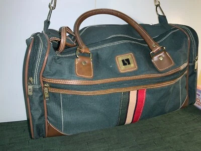 Vintage Leisure Brand Travel Duffle/ Tote Bag - Green with Red/ White Stripe - Image 1 of 4