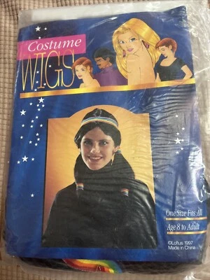 Nuevo de Lote Antiguo 1997 Peluca Disfraz Loftus OSFA PCW-319RB Negro Colas de Caballo Arco Iris Cinta Corbatas Foto 1 de 4