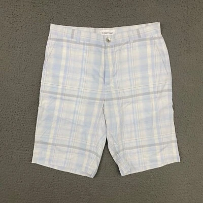 Шорты мужские Calvin Klein размер 30 белые синие клетчатые хлопчатобумажные опрятные папины повседневные - Изображение 1 из 4