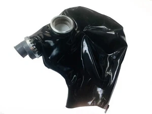 Latex Mask Fetish Black Rubber Gas Hood Breathing Control Equipment - Picture 1 of 5