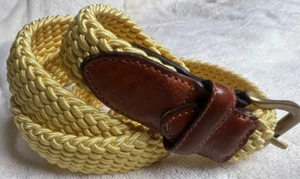 Paul Stuart Belt Braided Woven Sz 40 Yellow Brown Stretch Made in Spain - Picture 1 of 6