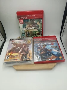Uncharted 1, 2, 3 Trilogy PS3 (Sony PlayStation 3) Bundle Lot Some Wear On Case - Picture 1 of 9