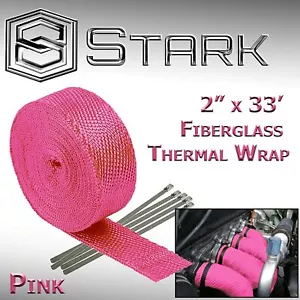 2" x 33' In Ft Fiberglass Manifold Header Exhaust Heat Tape Wrap Ties PINK - Picture 1 of 3