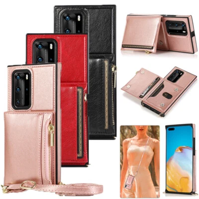 Crossbody Leather Case Zip Flip Card Pocket Cover for Huawei P30 Lite/P40 Pro - Image 1 of 4