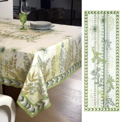 BEAUVILLE, EUCALYPTUS ANISE, FRENCH SATIN COTTON TABLE RUNNER 20" X 59", NEW - Image 1 of 4