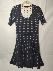 CH Carolina Herrera Woven Navy Blue Polka Dot Short Sleeve Dress Size Small - Picture 1 of 7