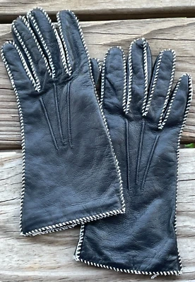 Grandoe size 6.5 womens gloves leather black driving fashion stitched lined - Image 1 of 4