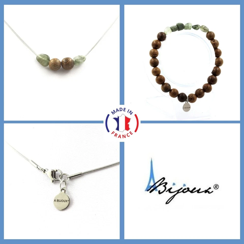 Piedras y minerales. Conjunto Pulsera Collar Cuentas Cuarzo Rutilo Verde De Brasil Foto 1 de 4