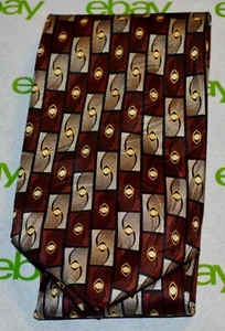 KILBURNE AND FINCH Brown Tan Black Geometric Wave Pint 100% Silk Handmade Tie - Picture 1 of 3