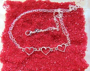 925 Silber 3 Herzchen mit Ring XXL Fußkettchen 31 u 4 cm L. 34 cm Strand - Bild 1 von 8
