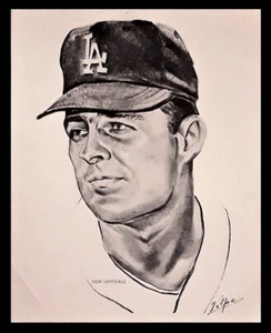 1958-60 L.A. Dodgers Portrait - Don Drysdale (HOF) by Nicholas Volpe - RARE - Picture 1 of 1