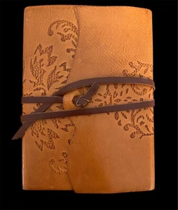 HANDMADE Stenciled Brown  LEATHER BOUND JOURNAL , Lined Recycled Paper, 8.5”x6” - Picture 1 of 10