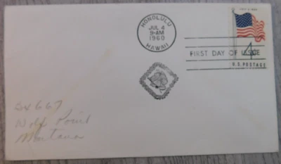 First Day Issue July 4 1960 Honolulu Hawaii Flag Vintage Stamp Envelope Cover - Image 1 of 4