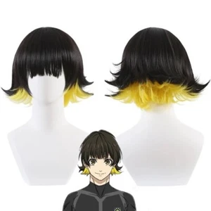 Anime Blue Lock Bachira Meguru Cosplay Wig Black Yellow Hair Bowl Cut Team Z - Picture 1 of 4