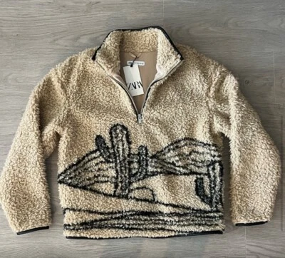 ZARA Cactus Sherpa Faux Shearling Fleece Pull Over Pouch Pocket Jacket S/M NWT - Image 1 of 3