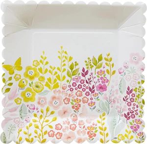 Watercolor Garden Disposable Paper Dinner Plates for Parties, 10.5" X 10.5", Mul - Picture 1 of 7