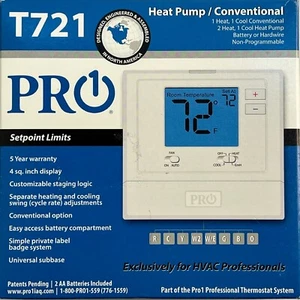 Termostato convencional bomba de calor PRO1 Technologies T721 blanco a batería - Imagen 1 de 7