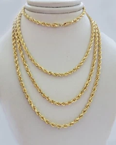 Real 18kt Yellow Gold Rope Chain Necklace 3mm 20 Inch Men Women SOLID HEAVY 18k - Picture 1 of 11