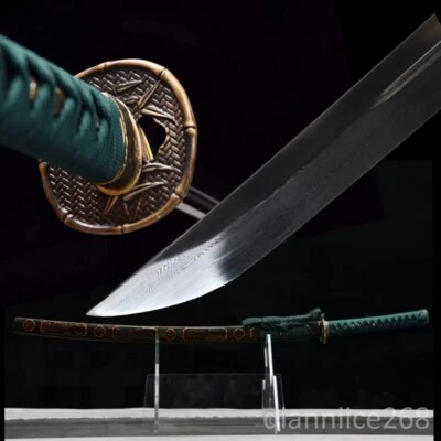 Damascus folded steel unokubi-zukuri  japanese sword katana wood carving saya  - Image 1 of 4