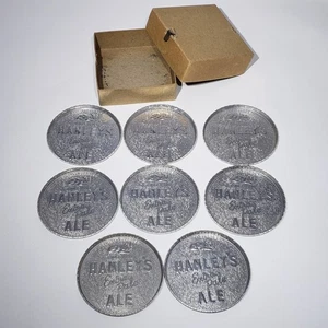 Box of 8 Hanleys Extra Pale Ale Aluminum 3" Coasters Providence RI Original Box - Picture 1 of 12