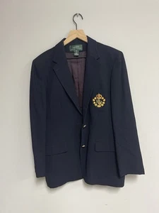 Ralph Lauren Damen Zweireiher Blazer mit Wappen Schwarz Goldknöpfe Größe 14 Vintage - Bild 1 von 8
