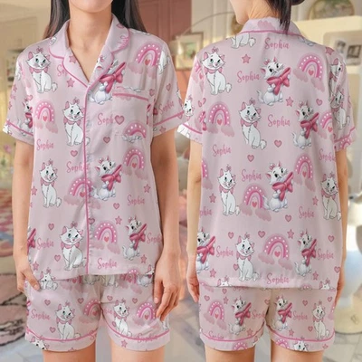 Conjunto de pijama personalizado The Aristocats Marie Cat fofo cetim manga curta - Imagem 1 de 2