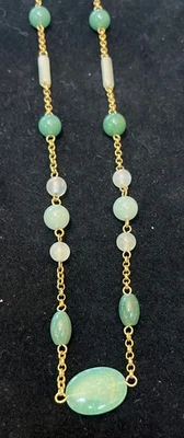 Ожерелье с длинной цепочкой JOAN RIVER из искусственного нефрита зеленые и белые бусины золотистый цвет 34 дюйма - Изображение 1 из 4