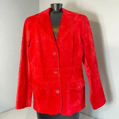 VTG Red Suede Leather Blazer Jacket Liz Claiborne Womens L Holiday Festive - Image 1 of 4