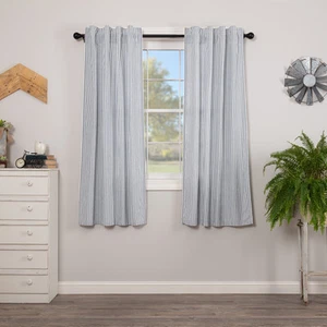 Farmhouse 63"x36" Ticking Stripe Panel Pair Blue Rod Window Curtains VHC Brands - Picture 1 of 8
