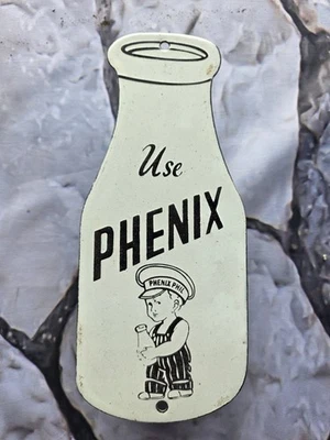 ВИНТАЖНЫЙ ФАРФОРОВЫЙ ЗНАК Phenix Phil On Use Phenix Milk Bottle 10 дюймов x 4 дюйма - Изображение 1 из 4
