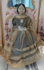 1840s-50 7" Antique Paper Mache Doll Kid Milliners Body Orig Clothes SUPER! - Picture 1 of 17