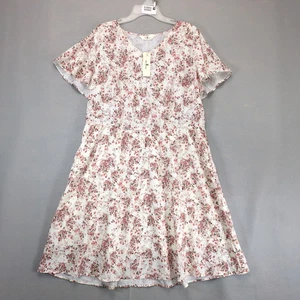 Neu mit Etikett Agnes Orinda rosa Blumen Satinkleid Übergröße 1X Flatterärmel Cottagecore - Bild 1 von 10