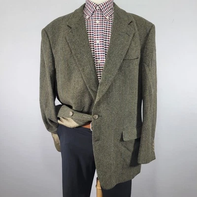 Abrigo Blazer Deportivo Evan Picone Para Hombre Tweed Dos Botones Espiga Oliva 50R Foto 1 de 4