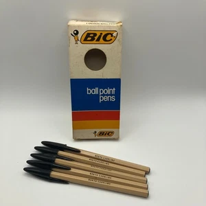 Vintage BIC Ballpoint Pens North Carolina Black Ink 5 Pens NOS Tan Shaft 1980s - Picture 1 of 9