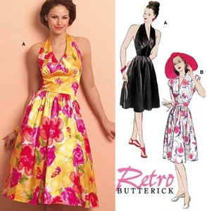Butterick Retro B5209 Vintage 1940's Halter or Cap Sleeves Dress Sewing Pattern - Foto 1 di 4