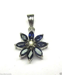 Hermoso diseño de flor de zafiro en forma de marquesa y colgante de diamante con cadena de 16 - Imagen 1 de 5