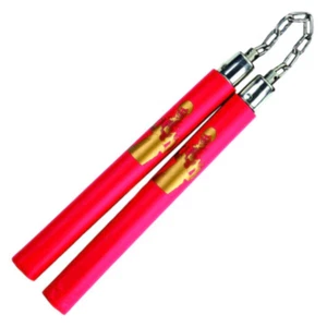 Imagen de espuma Nunchaku de 12" con estampado dorado Brue Lee y eslabón de cadena de metal (rojo) - Imagen 1 de 1