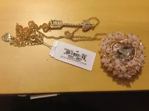 Betsey Johnson Necklace Pink Puffy Heart and Arrow Opens - Picture 1 of 5