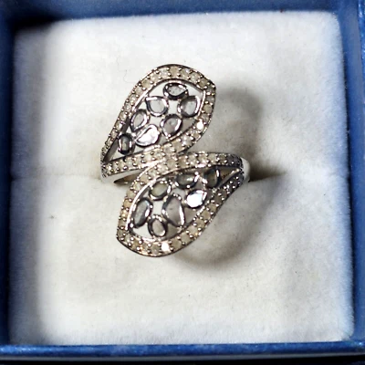 Anillo de derivación de diamantes blancos y polki en platino de más de 925 de ley 1,50 quilates talla 5 Foto 1 de 4