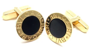 Authentic! Bulgari Bvlgari 18k Yellow Gold Black Onyx Cufflinks - Picture 1 of 6