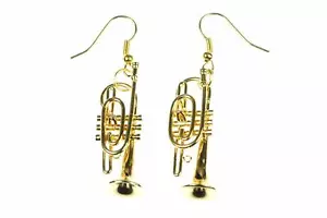 Cornet Trumpet Earrings Trumpet Miniblings Brass Music Gold Plated + Box - Picture 1 of 7