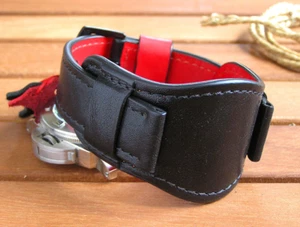 22mm Black military watch strap genuine leather wristwatch band cuff bund band - Picture 1 of 14