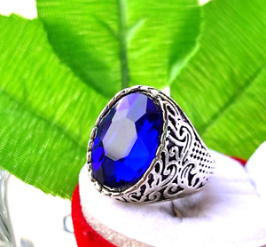 Solid Silver Plated 47.40 CT's. Oval Cut Blue Sapphire Men's Ring RM-106